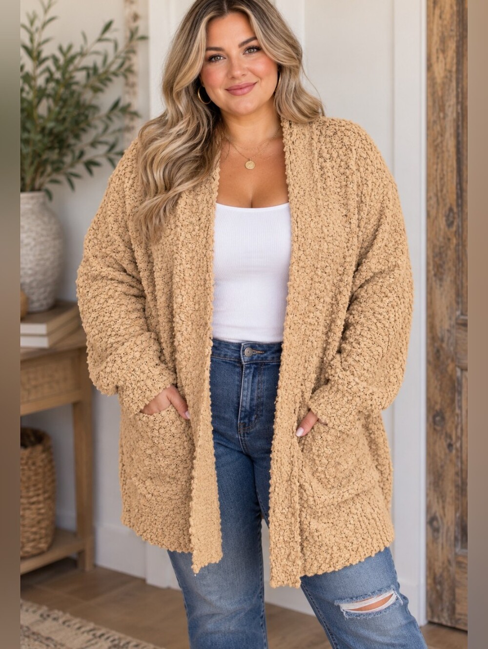 NWT Hayden Los Angeles Cozy Open-Front Cardigan - Honey Size 2XL/3XL